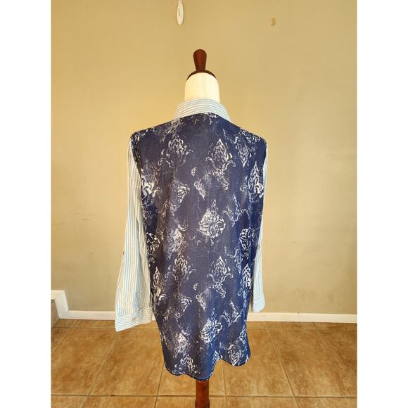 Chico's Women's Button Up Top SZ 1 Round Hem Sheer Back - Picture 4 of 12